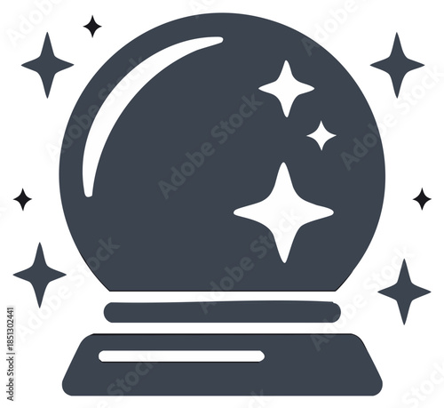 Magical crystal ball silhouette with sparkling stars for fortune telling and future predictions