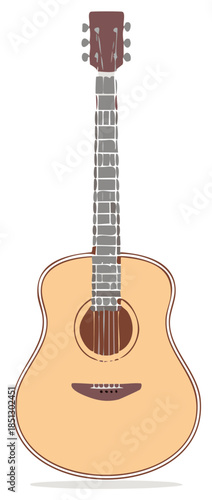 Stylish acoustic guitar illustration with strings and tuning pegs for music performance and musical art, perfect for graphic design and entertainment.
