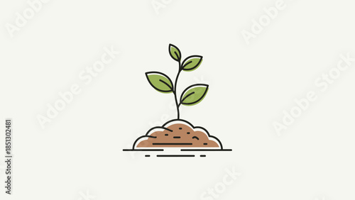 A green plant seedling with fresh leaves grows from a natural pot as a vector illustration symbolizing ecology and life