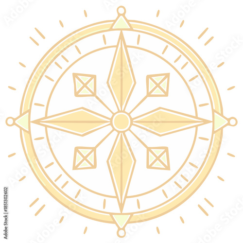 Vintage Style Compass Illustration, Directional Guide and Navigation Tool Concept in Soft Yellow Color