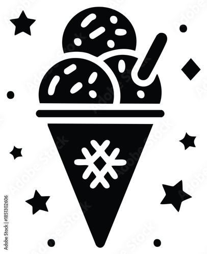 Delightful ice cream cone with stars icon: Sweet treats, summer dessert, party favor illustration