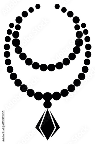 Elegant Black Pearl Necklace with Diamond Pendant Stylized Graphic