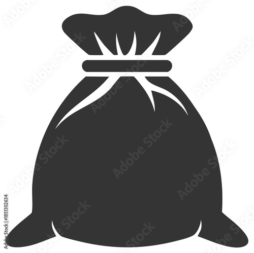 Monochrome drawing of a tied sack or bag filled with something