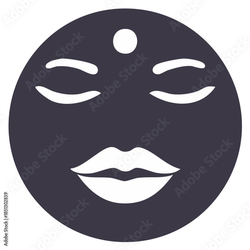 Minimalist Goddess Face Icon with Bindi, Closed Eyes, and Calm Expression for Wellness