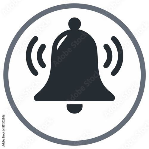 Isolated ringing bell vector icon, alert symbol, notification sign in circle