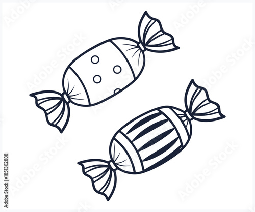 Cute Wrapped Candy Line Art Illustration Set Vector