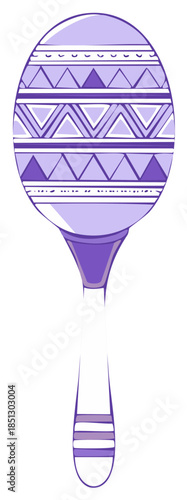 Decorative purple maraca with geometric patterns and stripes for music and celebration
