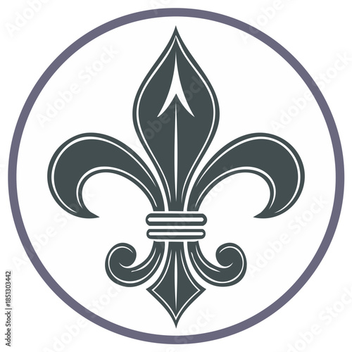 Fleur de Lis Illustration French Lily Symbol Emblem in a Circular Badge
