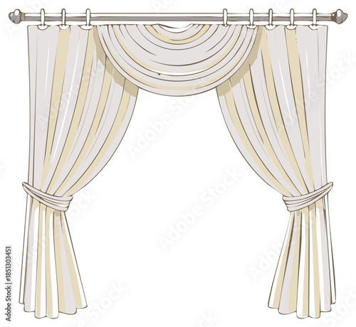 Elegant Drapery with Swag and Tiebacks for Window Treatment