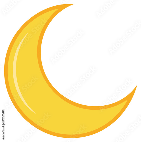 Crescent Moon Illustration Simple Yellow Orb of Light in Night Sky