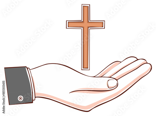Hand Holding Christian Cross Illustration for Church or Religion