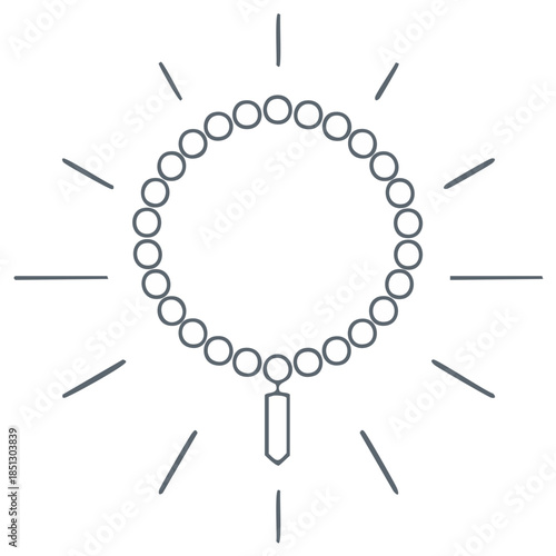 Spiritual Prayer Beads Circle with Radiating Light Divine Meditation Icon Illustration