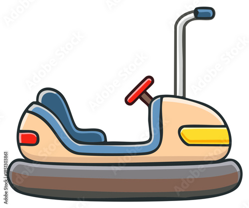Cartoon illustration of a bumper car from a fairground or amusement park