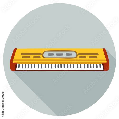 Yellow keyboard with piano keys icon for music creation and performance, an electronic musical instrument