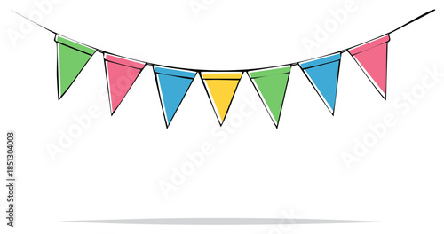 Festive Colorful Party Flags Garland Decoration Sketch