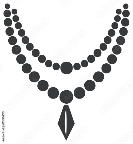 Elegant Necklace Silhouette with Pearl Beads and Central Pendant Charm