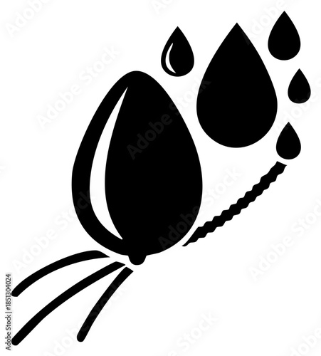 Stylized sperm cell icon with flagellum and moving fluid droplets vector graphic