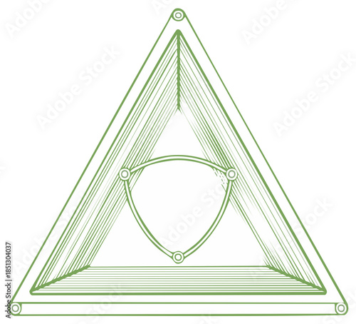 Abstract geometric line art of a triangular structure with internal concentric shapes