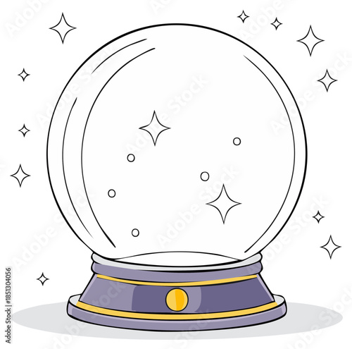 Crystal ball with stars and circles; a vector illustration of a magic sphere on a stand for fortune telling and magical practice
