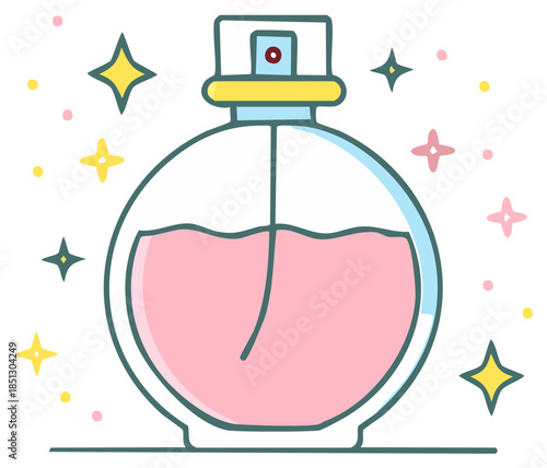 Sparkling Perfume Bottle with Pink Liquid and Stars
