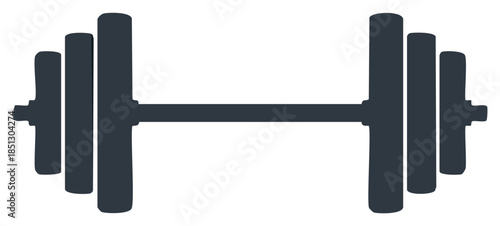 Dark blue silhouette of a barbell, weightlifting equipment, isolated