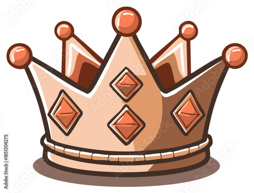 Royal illustration of a golden crown with gems and shadows on white