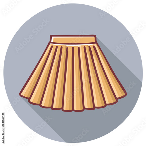 Stylized Pleated Skirt Illustration on a Gray Round Background with Shadow