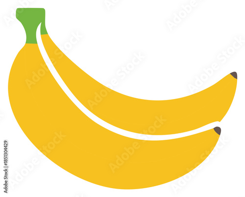 Ripe Bananas on Plain Background, Two yellow bananas in a bunch, a vibrant and graphic design element of a fresh tropical fruit