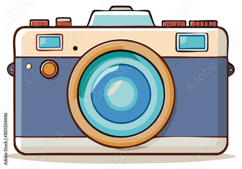 Stylized Retro Camera Illustration with Round Lens for Photography Enthusiasts