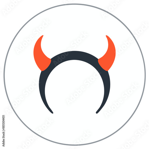 Halloween devil horns headband for costume party, minimal design in a circle frame, fun accessory for Halloween celebration