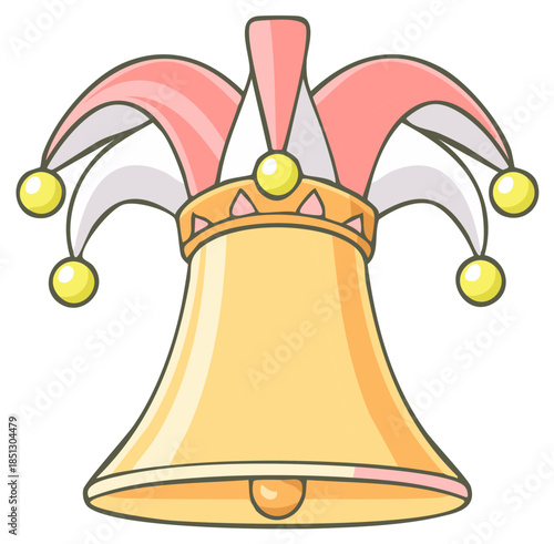 Festive Jester Hat Bell with Tassels Gold Yellow Clown Accessory Symbol