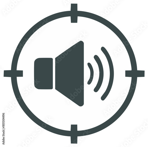 Audio Targeting Icon with Speaker in Crosshairs Symbol for Sound Detection and Monitoring