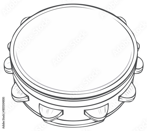 Musical percussion instrument outline tambourine with jingles