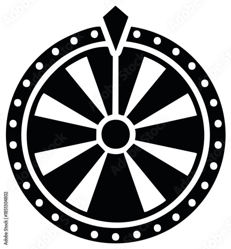 Monochromatic graphic illustration of a fortune wheel for game, luck, or choice