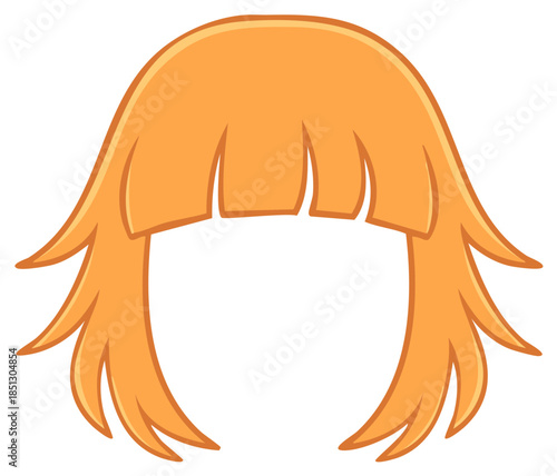 Shaggy orange wig with bangs, anime-style cartoon illustration for character creation