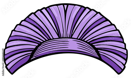 Stylized illustration of a purple shell with detailed lines and texture in a semi-circular shape.
