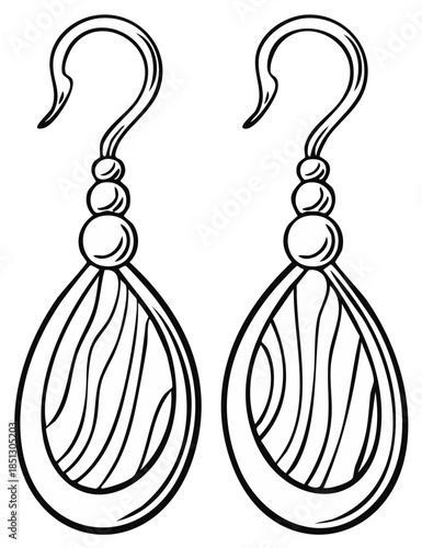 Elegant teardrop dangle earrings with decorative interior lines hand drawn outline