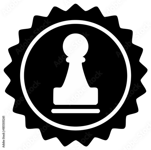 Chess pawn icon inside a circular stamp or seal for strategy and quality concepts