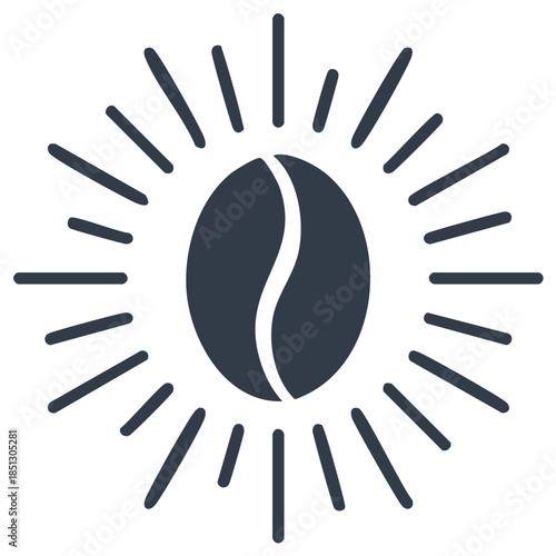 Stylized Coffee Bean with Sunburst Rays Icon