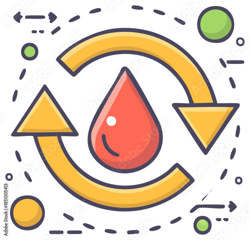 Blood Circulation Concept with Arrows and Blood Drop Illustrated in Modern Style
