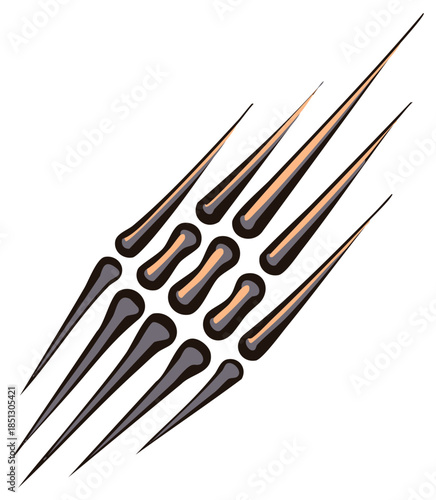 Sharp Bone Claws or Teeth Design Element, Diagonal Sharp Spikes