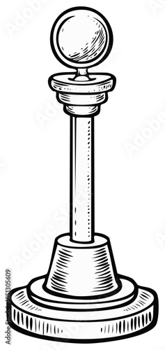 Pawn chess piece black and white vintage line art illustration