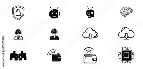 Collection of various technology and communication icons