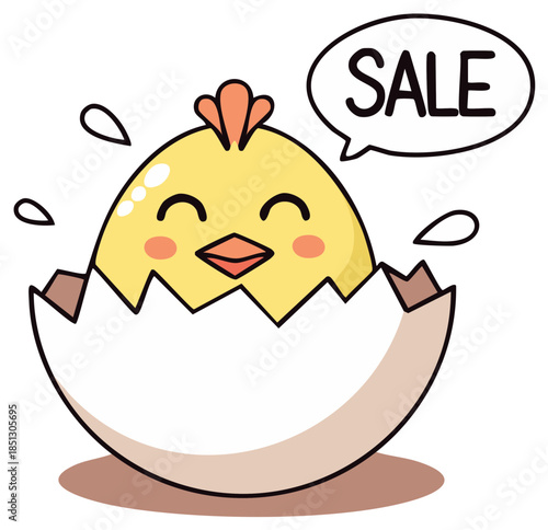 Cheerful Hatching Chick Speaks of Sale Event Emerging From Its Egg