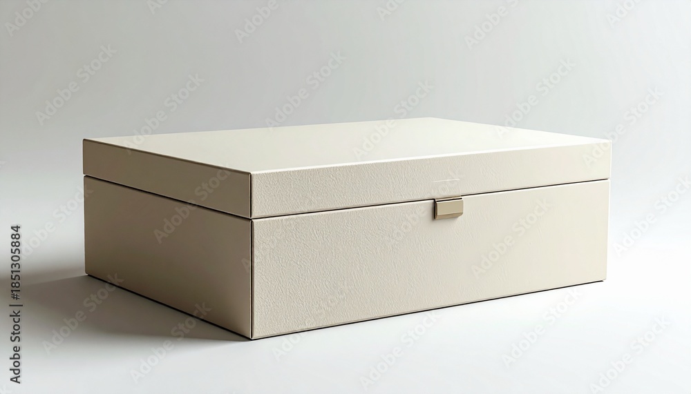 Naklejka premium 白背景のミニマルベージュと白の収納ギフトボックス 