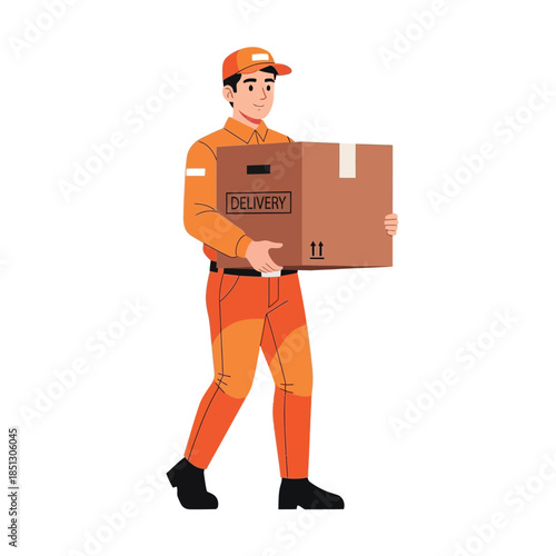 Efficient Courier Worker Delivering Package Box Professional Logistics Service and Supply Chain