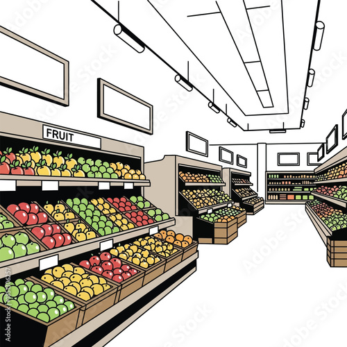 Fresh produce displayed in a well-lit grocery store aisle