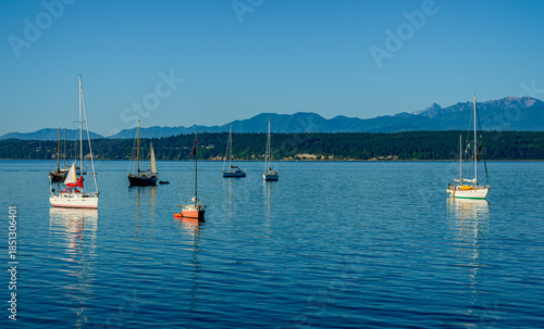 Early morning light on boats in the harbor at Port Townsend Washington