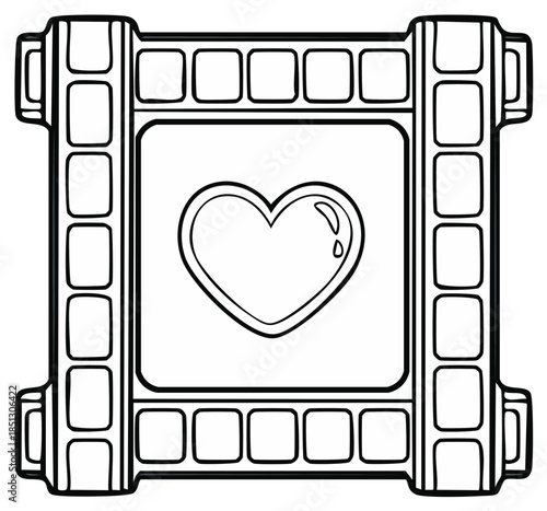 Film Reel Frame with Heart Symbol Artistic Illustration Black and White Valentines Day