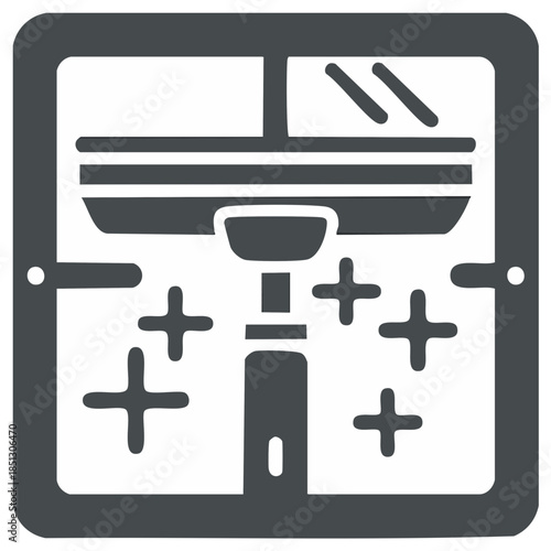 Window cleaning with squeegee tool removes dirt. Home chores vector icon.